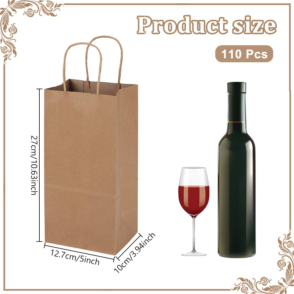 NBEADS 110 pz Sacchetti di Carta per Vino, Sacchetti Regalo Rettangolari In Carta Marrone Da 12.7x10x27cm con Manici per Feste di Inaugurazione Della Casa Compleanni Shopping, Cibo Da Asporto