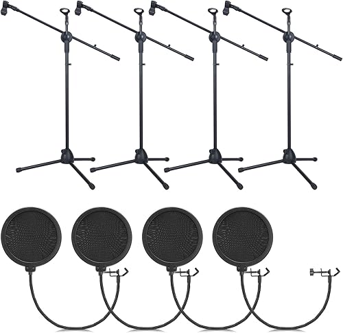 4 piezas de soporte de micrófono de trípode ajustable con clip de micrófono y parabrisas plegable para transmisión en vivo canto actuación en