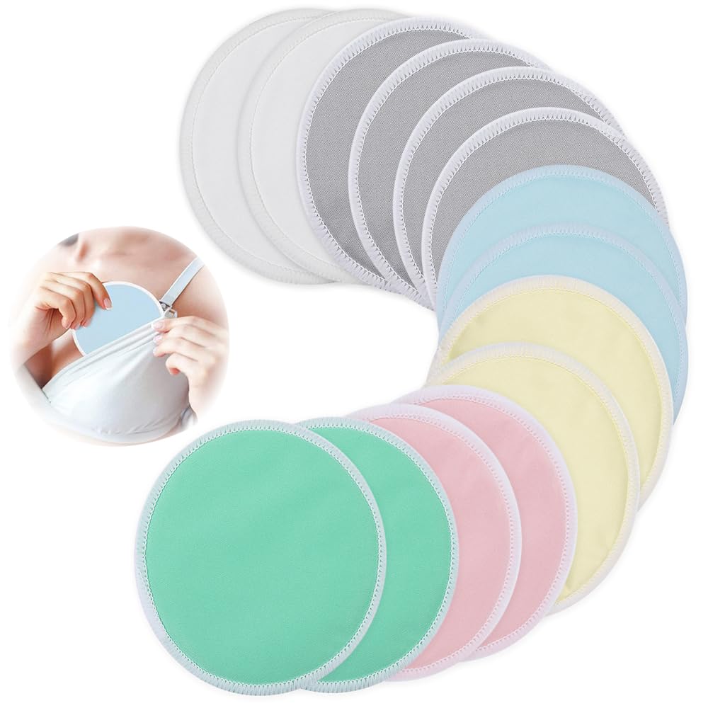 Reusable Nursing Pads for Breastfeeding, 14 Pack 3-Layers Viscose from Bamboo Nursing Pads, Breastfeeding Pads, Washable Breast Pads, Organic Maternity Pads, Nursing Bra Nipple Pads (4.7Inch)