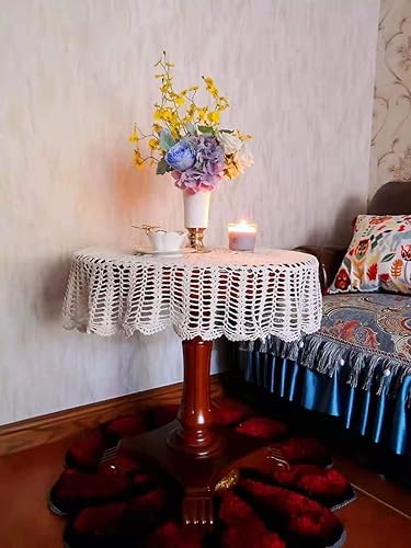 Miniatura 4 de MUDHEN OurHommie - Mantel redondo de 36 pulgadas, hecho a mano, diseño de girasol, color beige