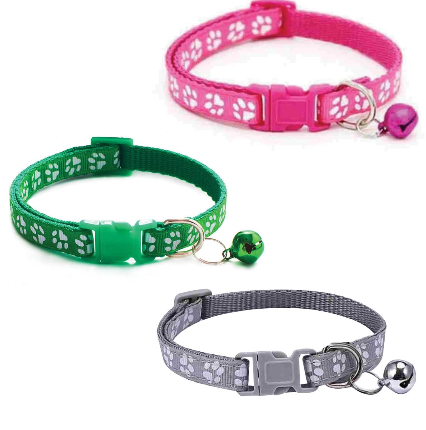 Litvibes Cat Collars Set of 3 with Bell,Kitten & Small Dogs Soft Adjustable Collar Safe,Solid & Protection Breakaway for Cats & Puppies,Cute Kitty Neckband with Paw Print- (Grey,Dark Pink,Dark Green) (B0CXJBM9VQ) Amazon Price History, Amazon Price Tracker