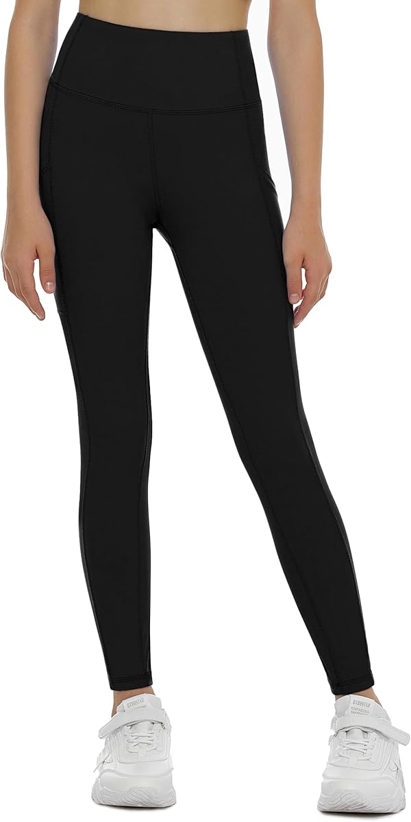 THE GYM PEOPLE Leggings de entrenamiento para niñas Pantalones ajustados de yoga y danza para niños de cintura alta | Cintura alta, ajuste ceñido, tejido elástico suave, bolsillos laterales, longitud completa, ligero, leggings deportivos para la escuela, diario