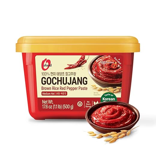Gochujang – Korean Red Chili Paste [ Medium | 1.1 lb (500g) ] – Gluten-Free/ 0 Fat/ 0 Cholesterol / (40 Calories/Serving) | Spicy & Sweet Savory Fermented Sauce | Great for Bibimbap, Marinades, Stews & BBQ - O’food
