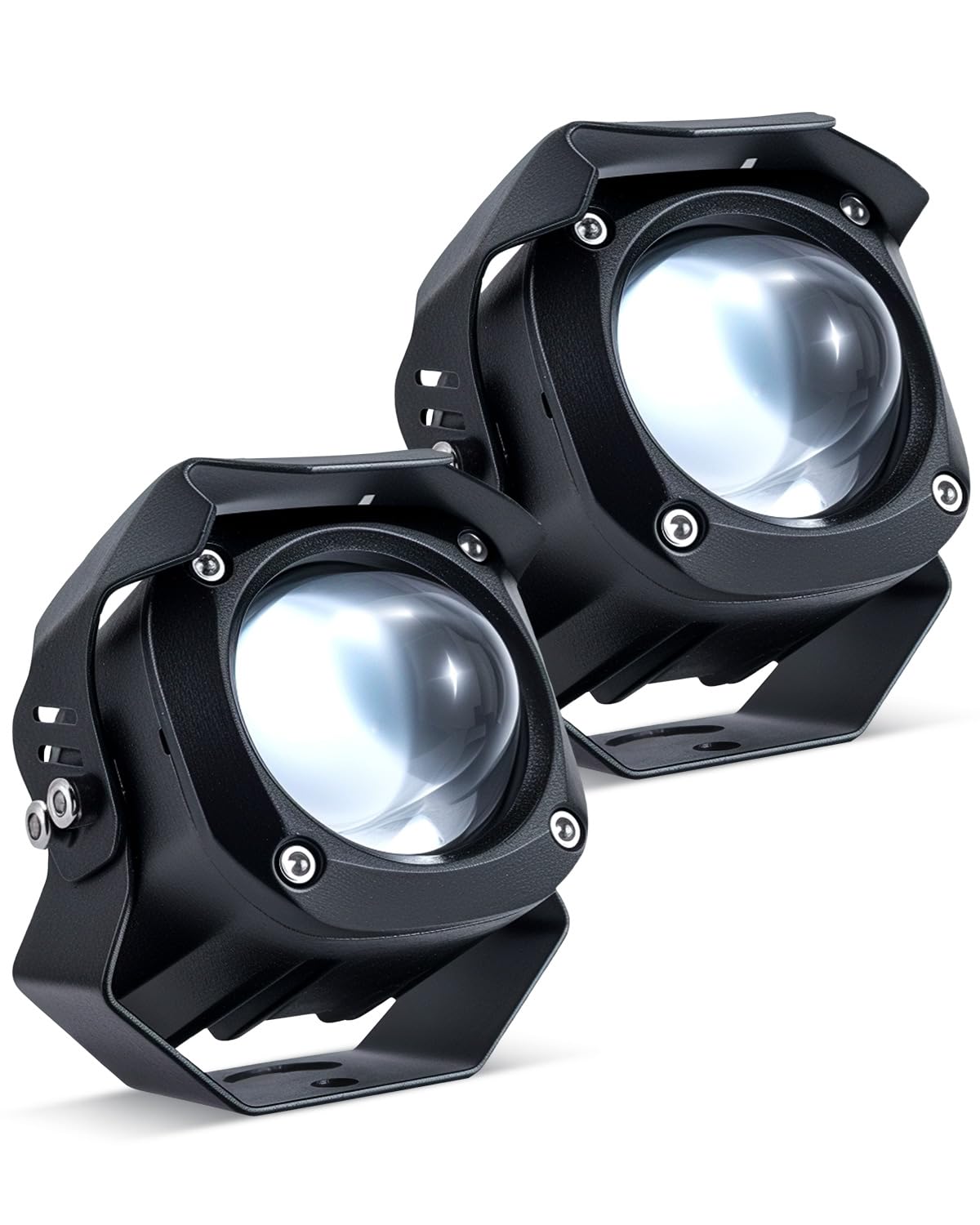 Dinfu 30W Faro aggiuntivo LED per moto - Fari antinebbia rotondi LED 9V-60V, IP68, con 3 modelli di lampeggiamento e 2 supporti di montaggio per moto, ATV, UTV, 4x4, camion