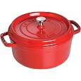 STAUB Cast Iron Dutch Oven 5.5-qt Round Cocotte, Made in France, Serves 5-6, Cherry
