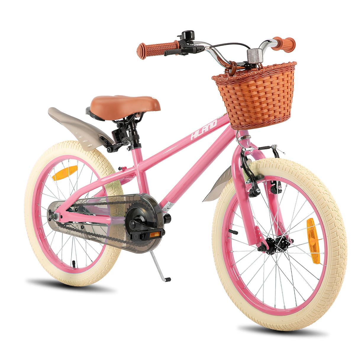 Hiland 18 Inch Kids Bike with Training Wheels, Pink Girls' Bike, Handbrake and Coaster Brake, Kids Bike for Girls 6 7 8 9 Years with Basket