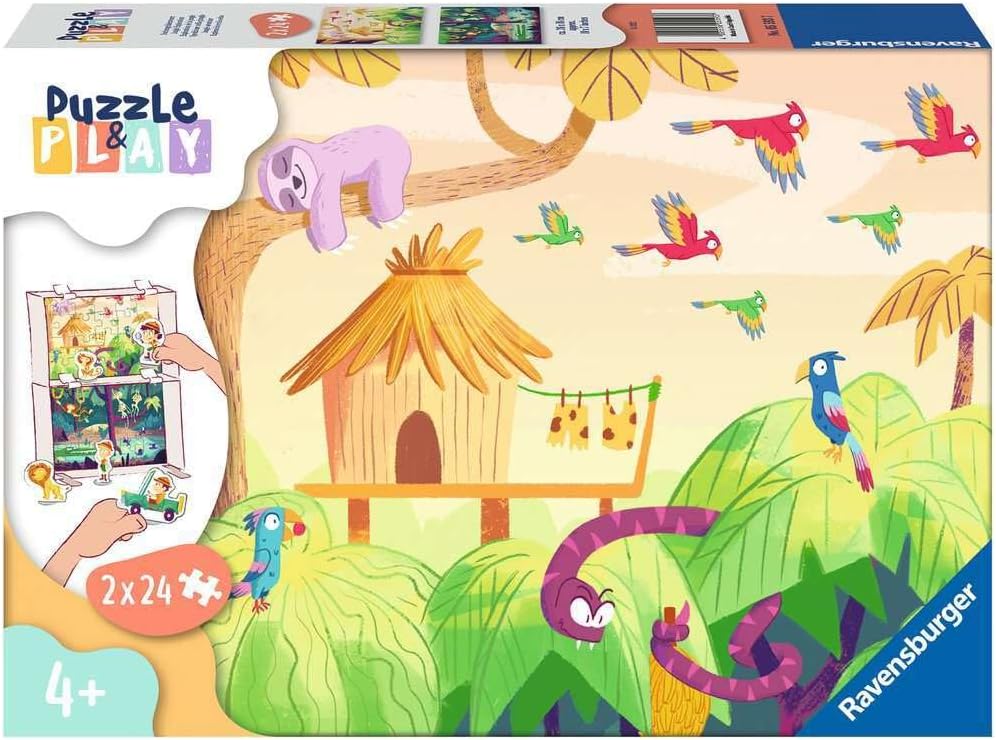 Ravensburger Puzzle & Play: Jungle Exploration 2 x 24 Piece Jigsaw Puzzle Set for Kids - 05593 - Every Piece is Unique, Pieces Fit Together Perfectly - MESH Accredited