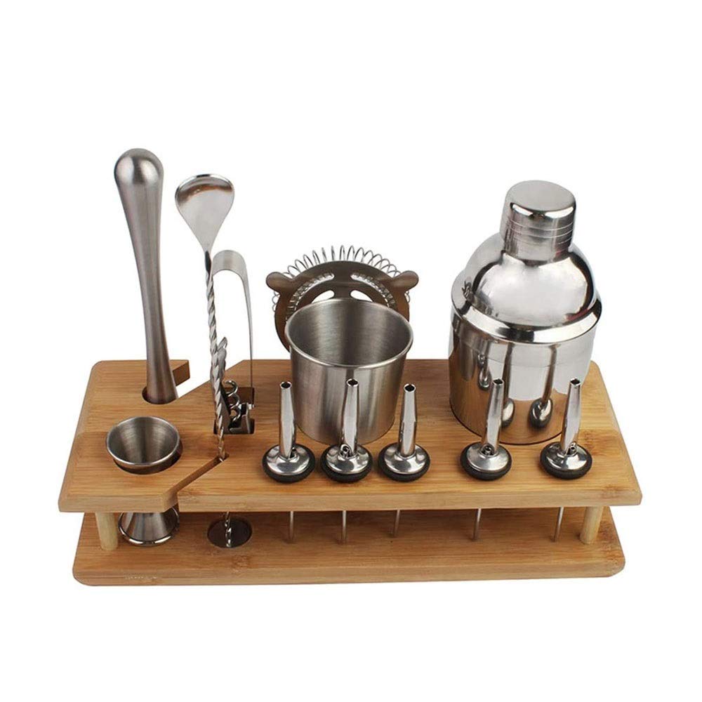 Kit de Barman de 14 Piezas con Stand - Conjunto de cócteles a Prueba de Herrumbre - Juegos de Barras para la casa con Kit de cócteles - Kit de Bar Conjunt