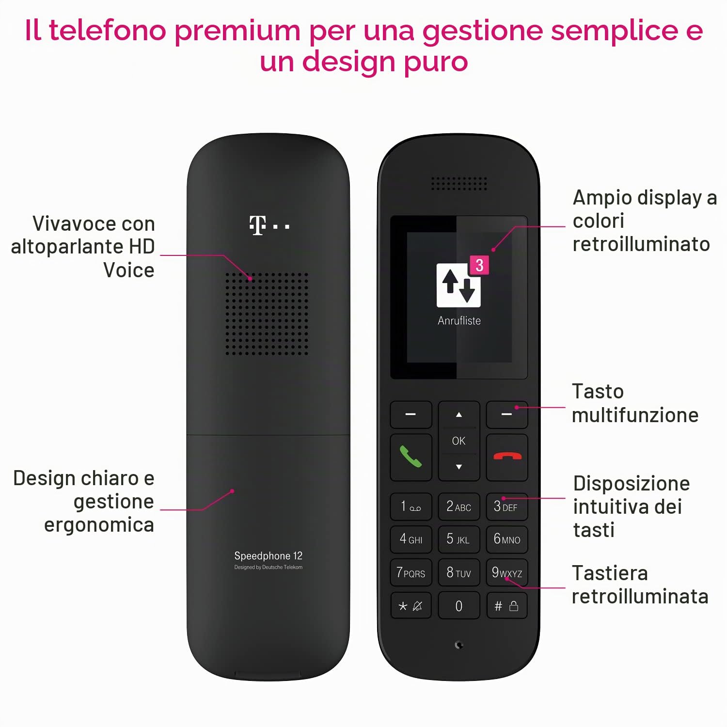Telekom Speedphone 12 Nero, 19,99 x 7,01 x 11 cm; 390 grammi