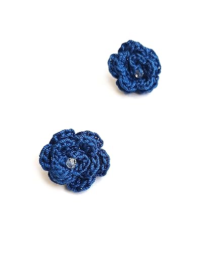 Spring Rose earrings for women trendy - Flower Stud Earrings with Clear Quartz Crystal (Blue)