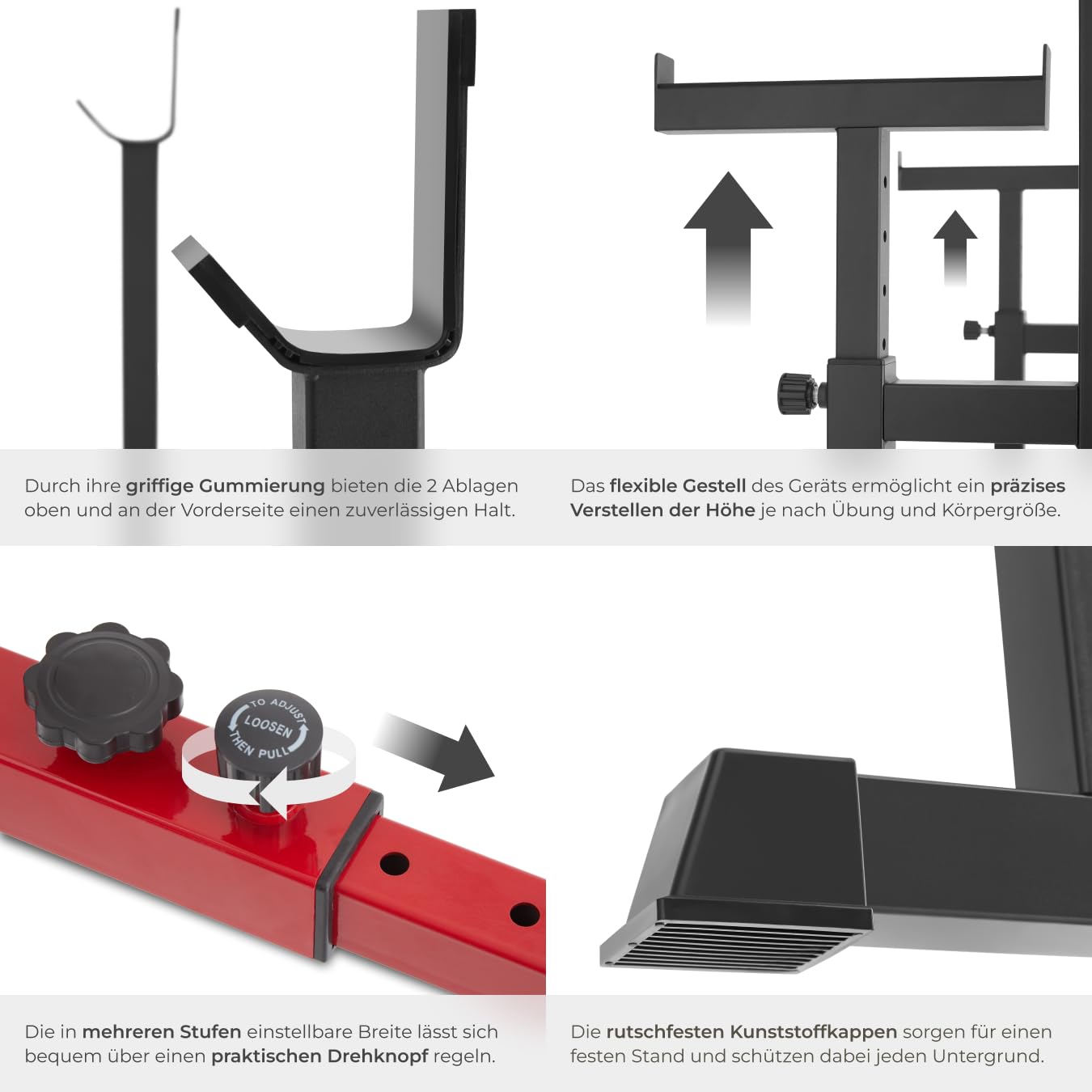 tectake® Squat Rack, Höhe und Breite verstellbare Langhantelablage, Kniebeugenständer mit Sicherheitsablage und Scheibenständer, Langhantelständer für Zuhause Fitness Training Home Gym