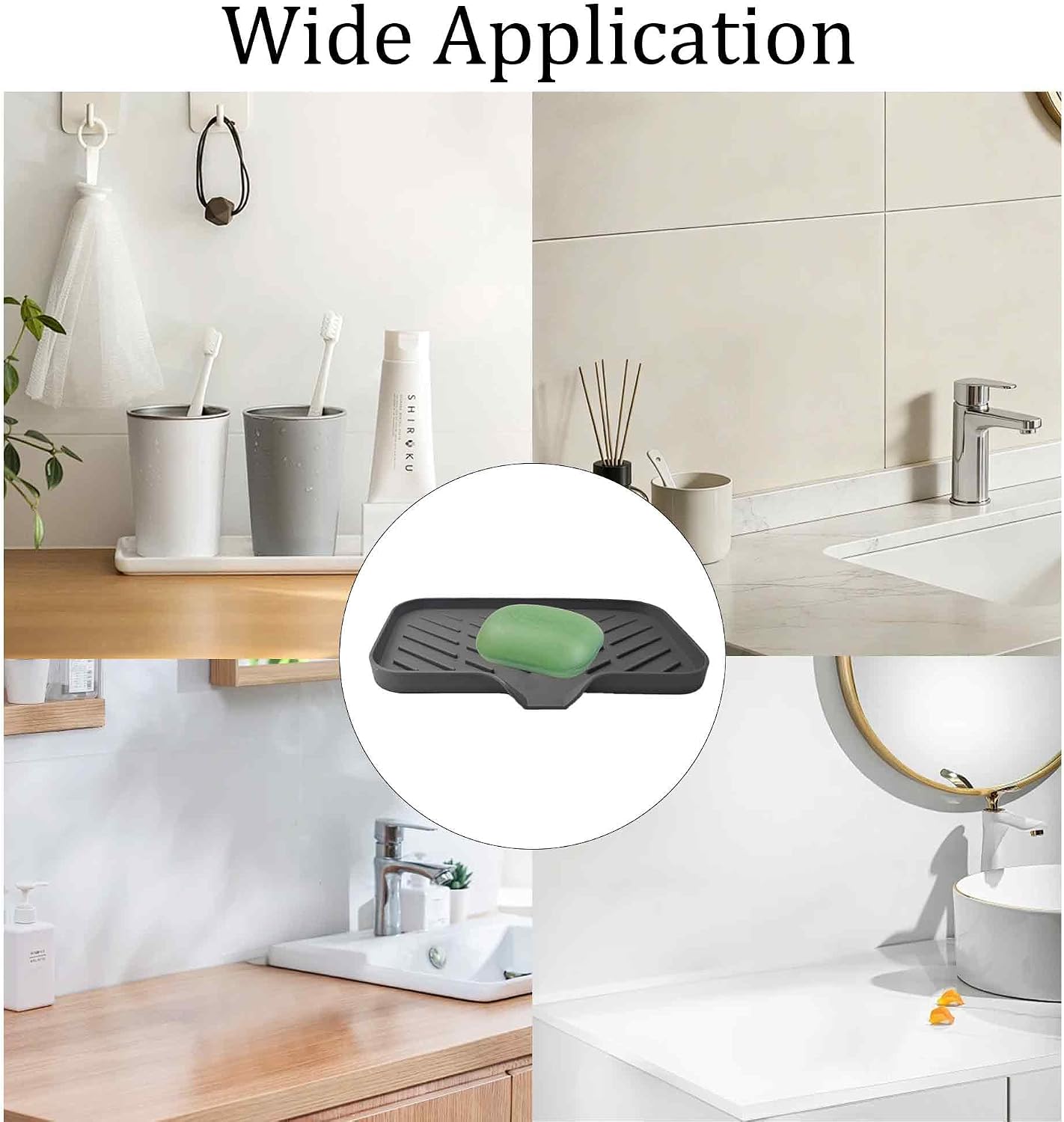 Silicone Bathroom Soap Dishes, 9"×5" Kitchen Soap Dish and Sponge Holder, Counter Bathroom Dispenser Bottle Stand (Grey)