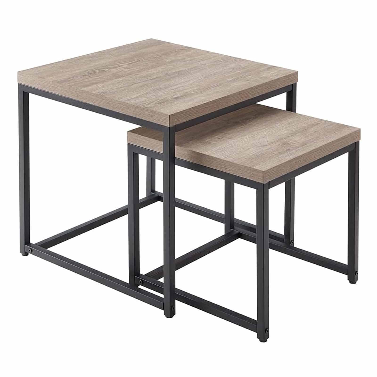 SXZenSpace Grey Wash Farmhouse Nesting Coffee Table, End Side Table for Living Room, Mid-Century Modern Bedroom Balcony Yard Office, 17.7"X17.7" (French Oak)