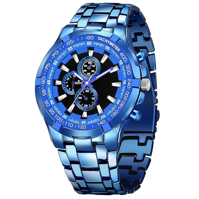 SWISSTYLE Mens Quartz Watches, Stainless Steel and Rose Gold-Plated, Water Resistant, Made in India (Blue) (B0D92P5CWP) Amazon Price History, Amazon Price Tracker