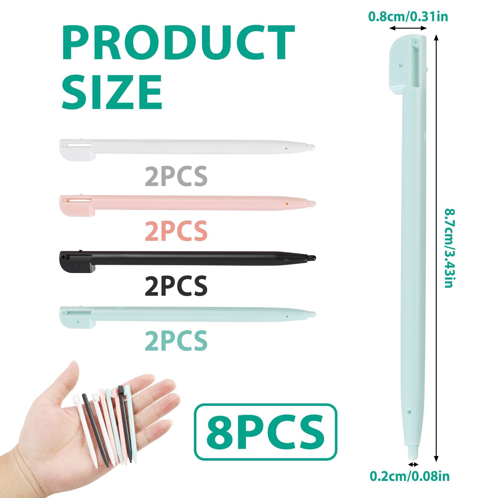 Juego de 4 lápices capacitivos para Nintendo 3DS XL, 3DS, DS Lite, DSL, NDSL, pantalla táctil, 4 colores (negro, blanco, rosa, azul), accesorios de juego precisos y duraderos - 3
