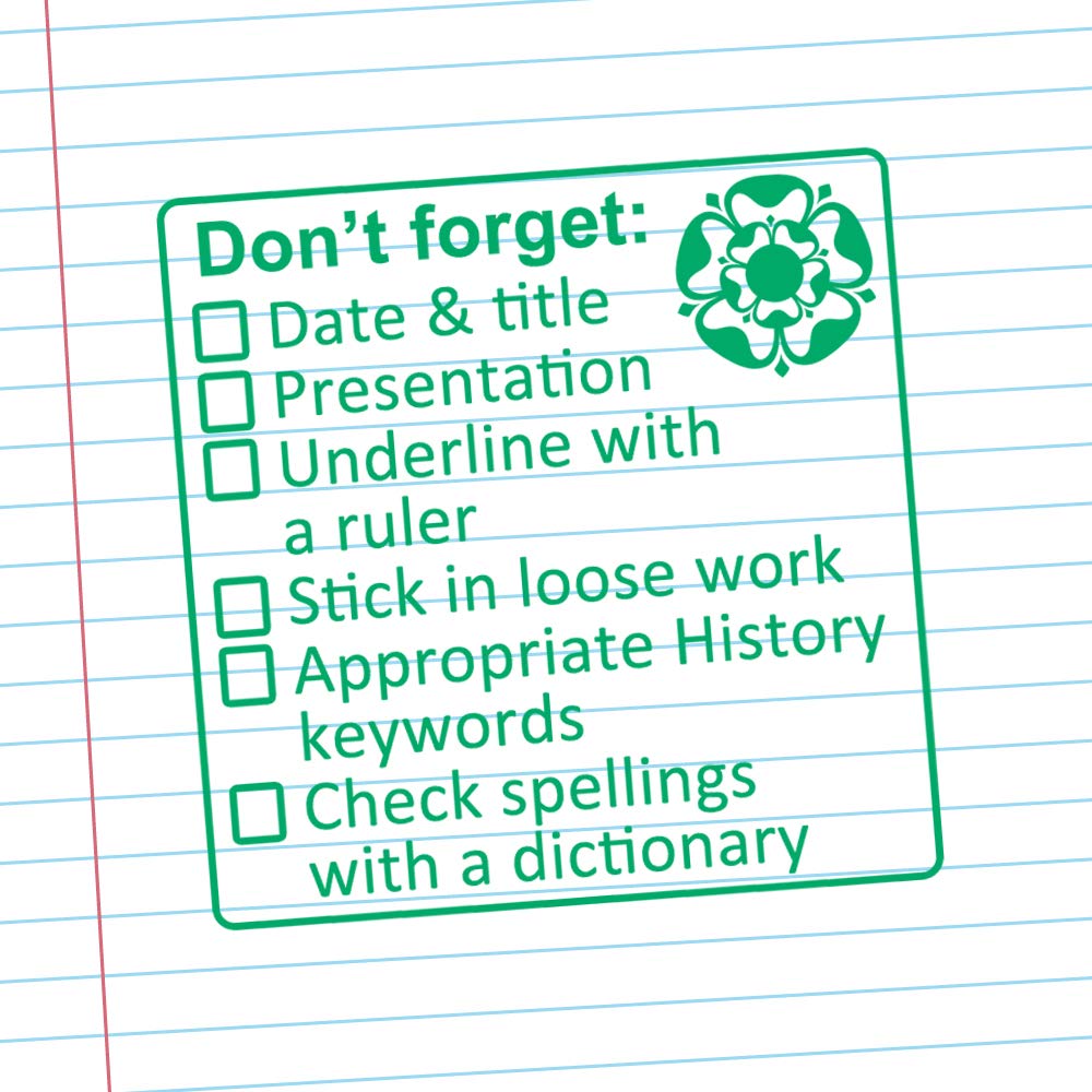 Xstamper Green History Marking Teacher Stamp. Large Size (5X5cm). Checklist Mark Presentation, Spelling, History Keywords, Underline & More. Choice Of Ink Colour (Green)