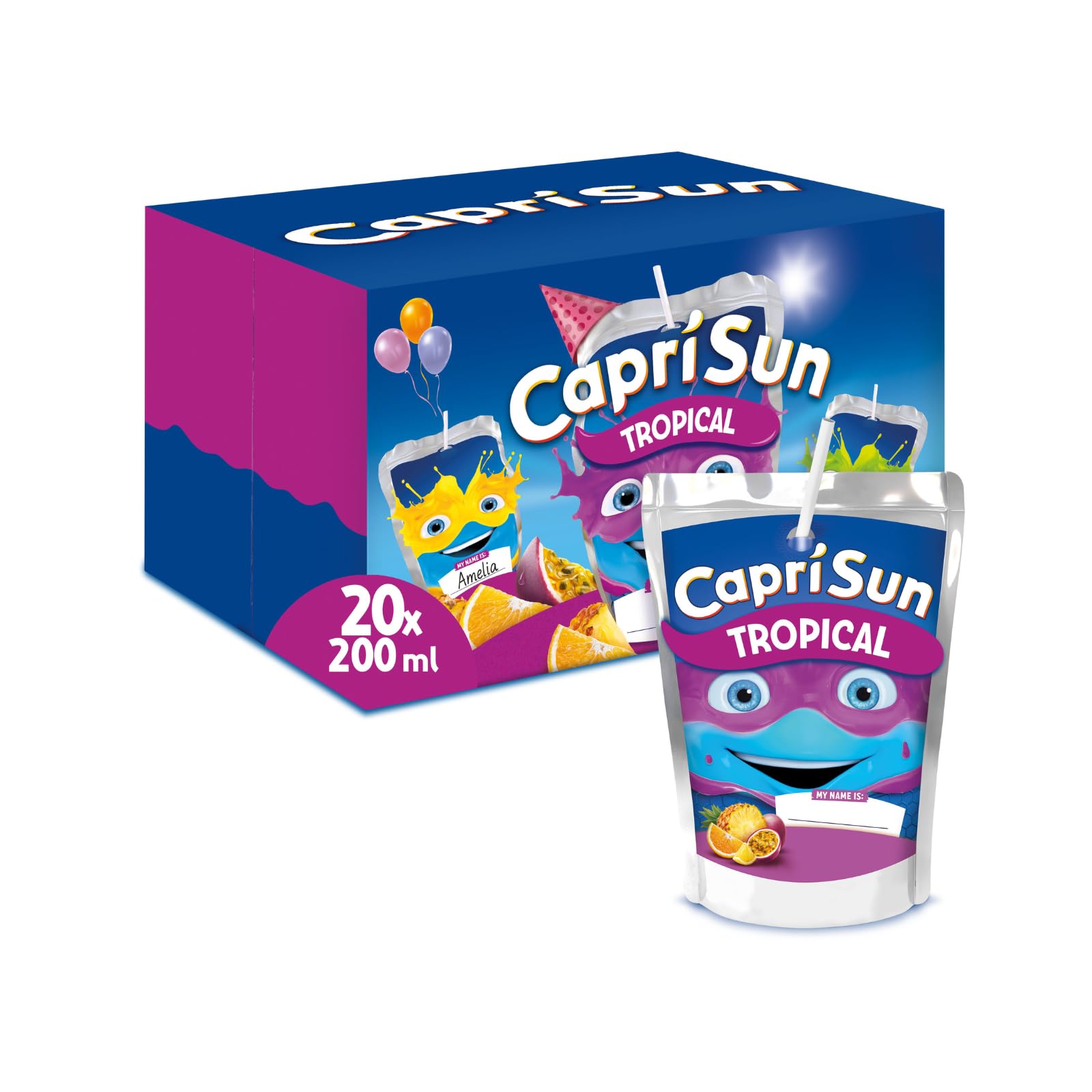 Capri-Sun Tropical Kids' Juice Drink, Party Pack (20 x 200ml), Made with Real Fruit Juice - No Artificial Ingredients - Vegan, Gluten Free