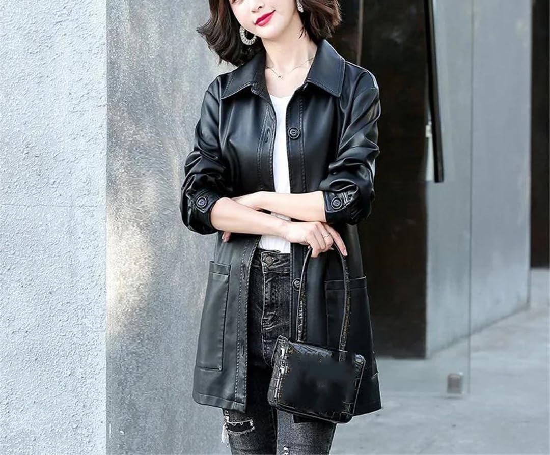 Giacca da donna di media lunghezza cappotto casual monopetto giacca a vento con lacci giacche in pelle