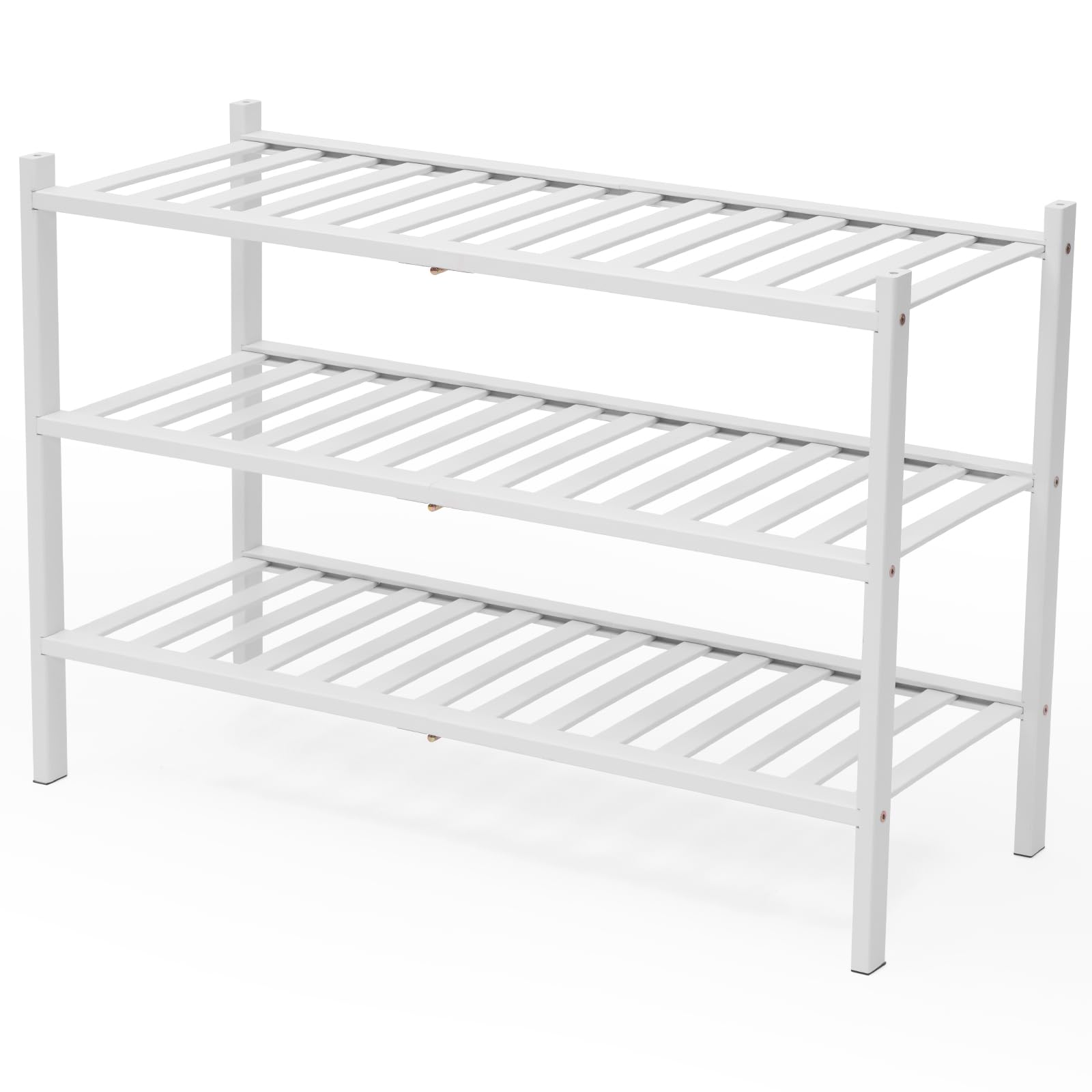 BAM BOO BOX Bambú Zapatero - 3 Niveles Zapatero Entrada Recibidor - 68 x 28 x 46 cm - Zapatero Estrecho - Zapateros - Zapatero Madera - Organizador Zapatos - Zapateros Estrechos y Altos (Blanco)