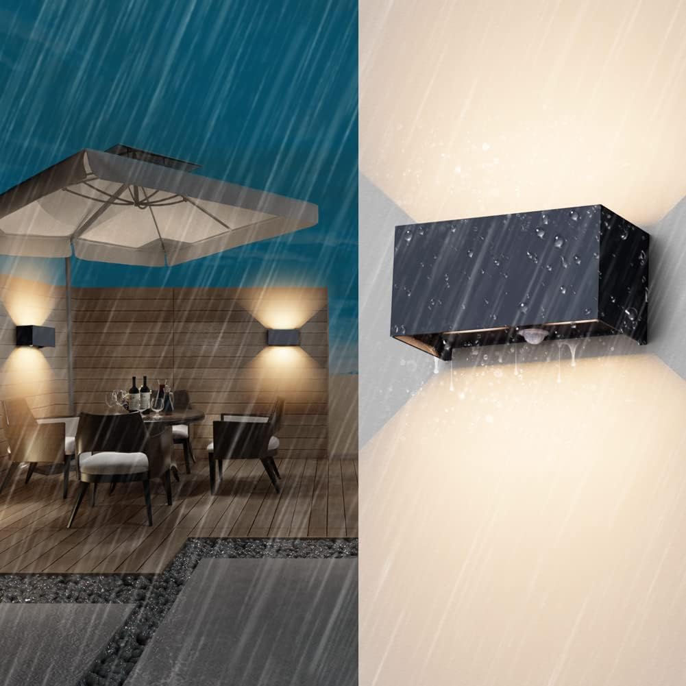 Klighten 24W Aussenlampe Außenwandleuchte mit Bewegungsmelder,2PCS Außenlampe mit bewegungsmelder Einstellbarer Lichtstrahl, Wandleuchte Warmweiß Außen/Innen für Garten/Flur/Weg,IP65,3000K,Anthrazit