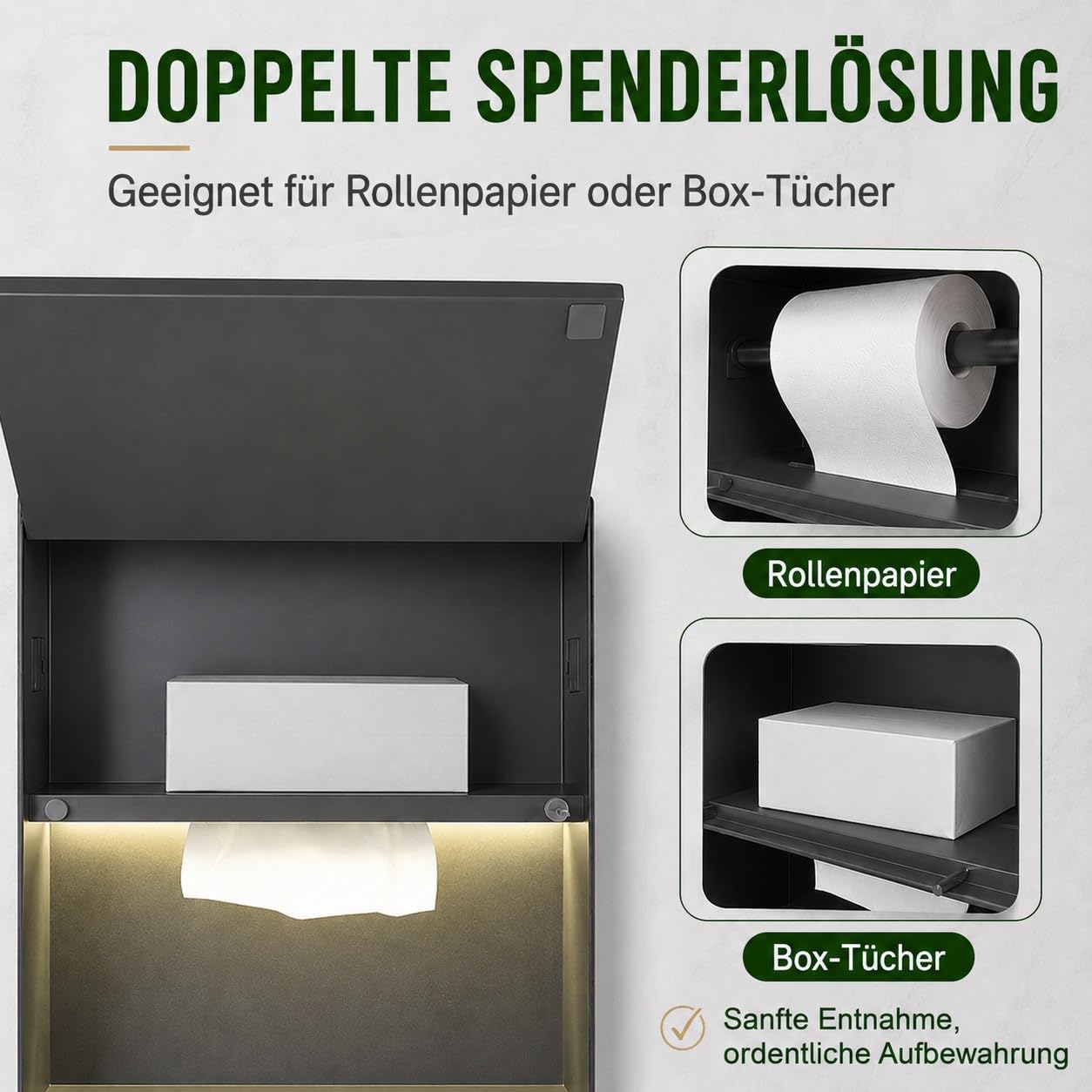 Unterputz Toilettenpapierhalter | Edelstahl Wandnische Mit Toilettenpapierhalter Und Offenem Regal, Einbau Abfalleimer Für Bad Küche Büro Zuhause