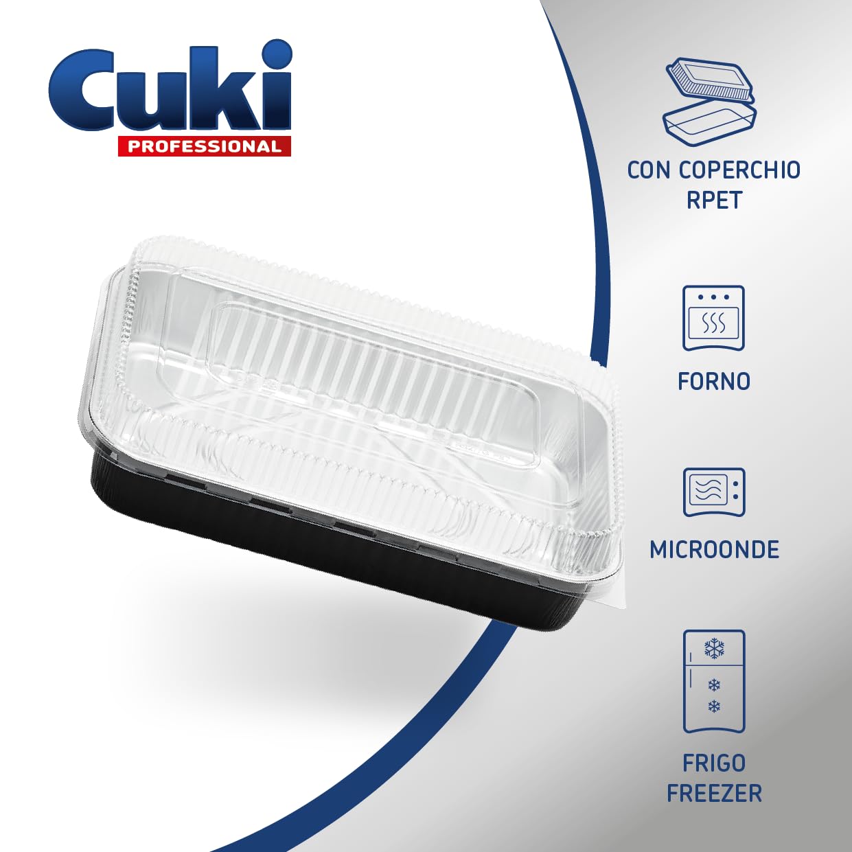 vaschette alluminio con coperchi ultra-forza, 6 porzioni, laccate, cm29x19xh4 , 1 confezione da 10 pezzi, monouso per forno, microonde, frigo, cottura, conservazione
