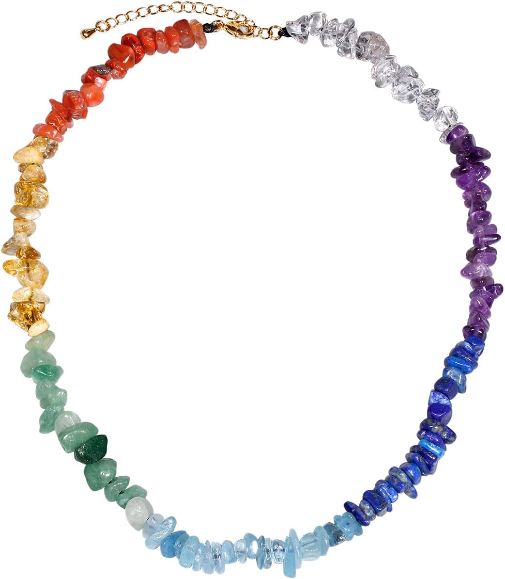 Jewever 7 Chakra Choker Necklace for Women Chip Real Reiki Stone Crystals and Healing Stones Good Luck Balance Meditation Yoga Spiritual Jewelry Gifts