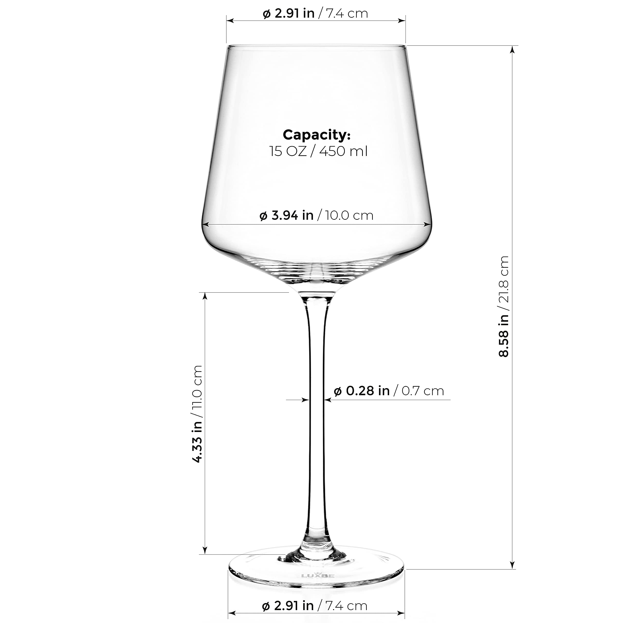 Juego de 6 copas de vino de cristal, 15.3 onzas líquidas, copas pequeñas de vino tinto y blanco, vidrio 100% sin plomo, 450 ml