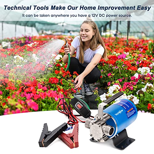 Image of 12V Portable Electric Utility Water Transfer Pump, with ON /OFF Switch and Suction Hose Kit.