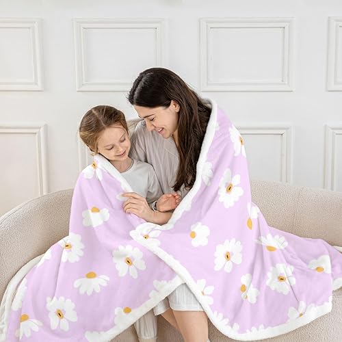 Miniatura 5 de Daisy Florals Throw Blanket,Hippie Flowers Blanket for Room Decor,70s Retro Floral Fleece Blankets,All Seasons Super Soft,Queen 90"x90"