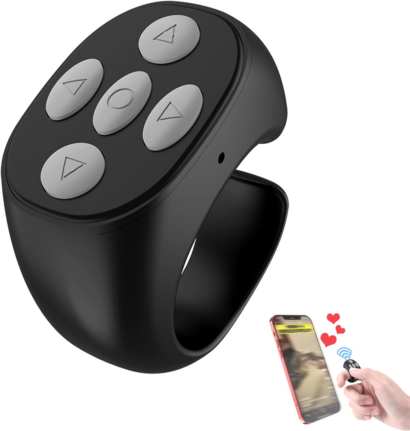 Fingertip Wireless Bluetooth Remote Control, 2025 New Finger Scroller Remote Control Ring Bluetooth, Scrolling Rings Rechargeable Camera Video Recording Remote (Black)