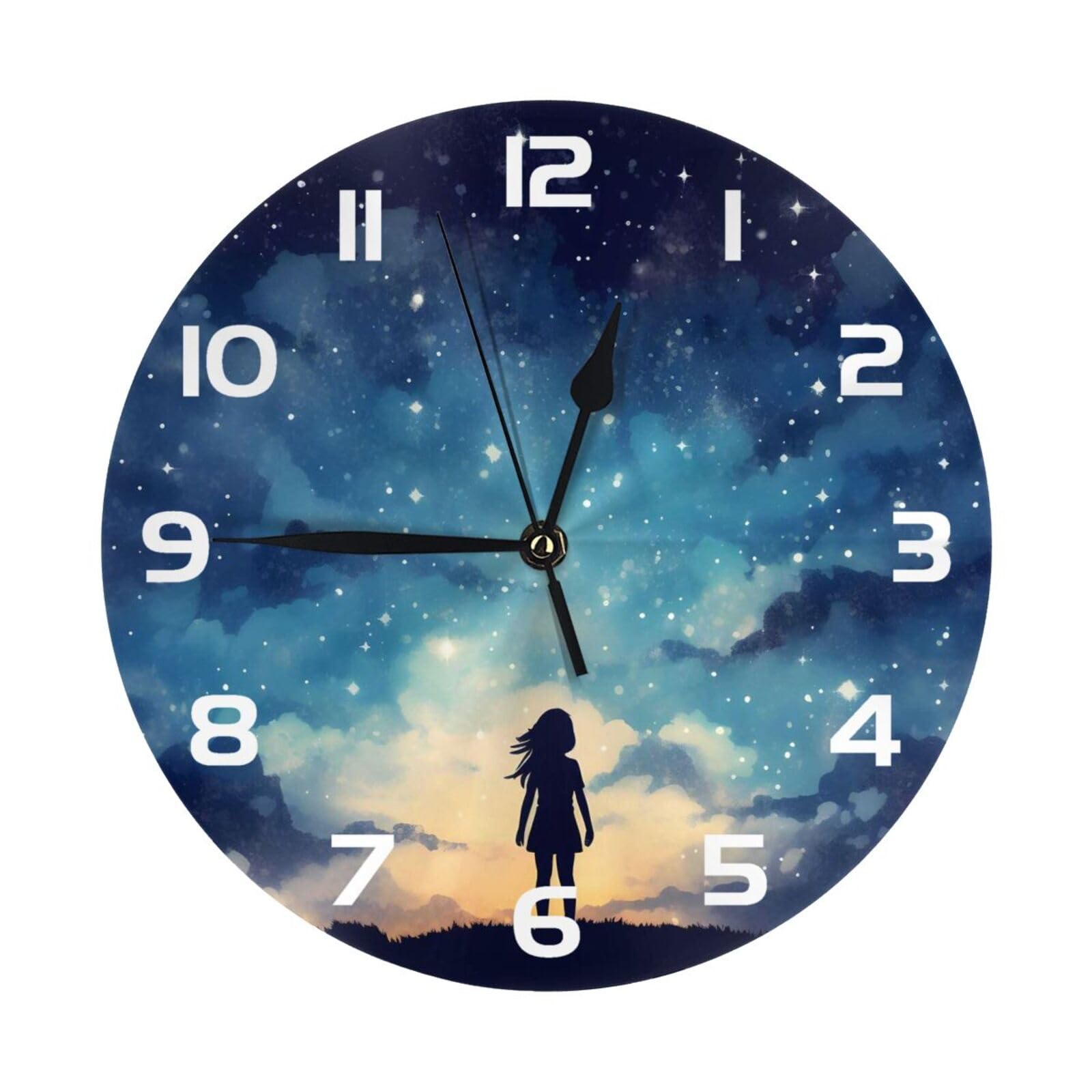 Horloge Murale sans Bruit Solution Sommeil pour Chambre d'Enfant Thème Galaxie