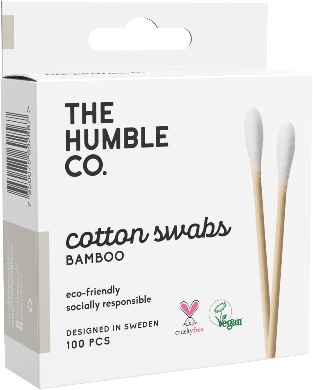 THE HUMBLE CO. - Organic Cotton Swabs - 100% Biodegradable - Bamboo Handle - Ear Cleaning, Makeup Cleaning, Wound Cleaning - Designed in Sweden - Vegan & Cruelty-Free - Eco-Friendly - 100p