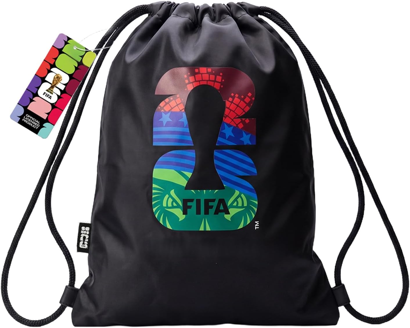 FIFA World 2026 Cup Official Licensed Drawstring Backpack Bag, Sports Gym Sackpack for Adults Men Women Outdoor Travel Beach (Black+Colorful)