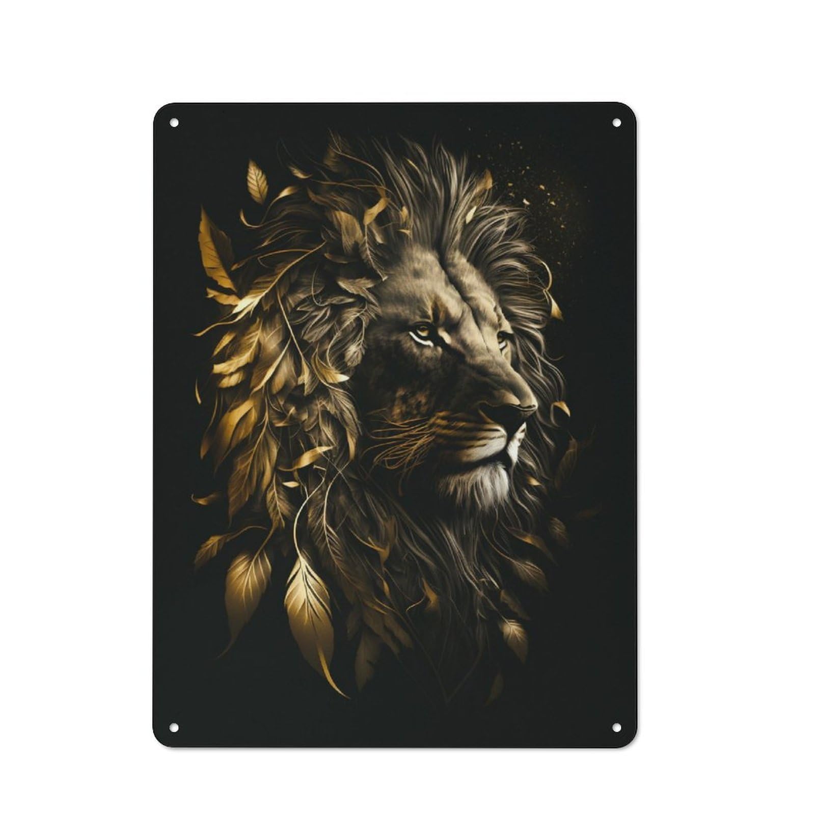 Junmoney Floral Lion Gold Black Retro Vintage Metal Sign 40X30cm, Restaurant Wall Art For Coffee Bar, Small Shop Or Dining Room