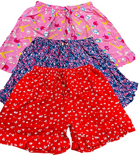 Image of Ukal Rayon Printed Frill Shorts for Women and Girls Casual Wear Night Wear Daily Use Summer Shorts with Pockets (Pack of 3)