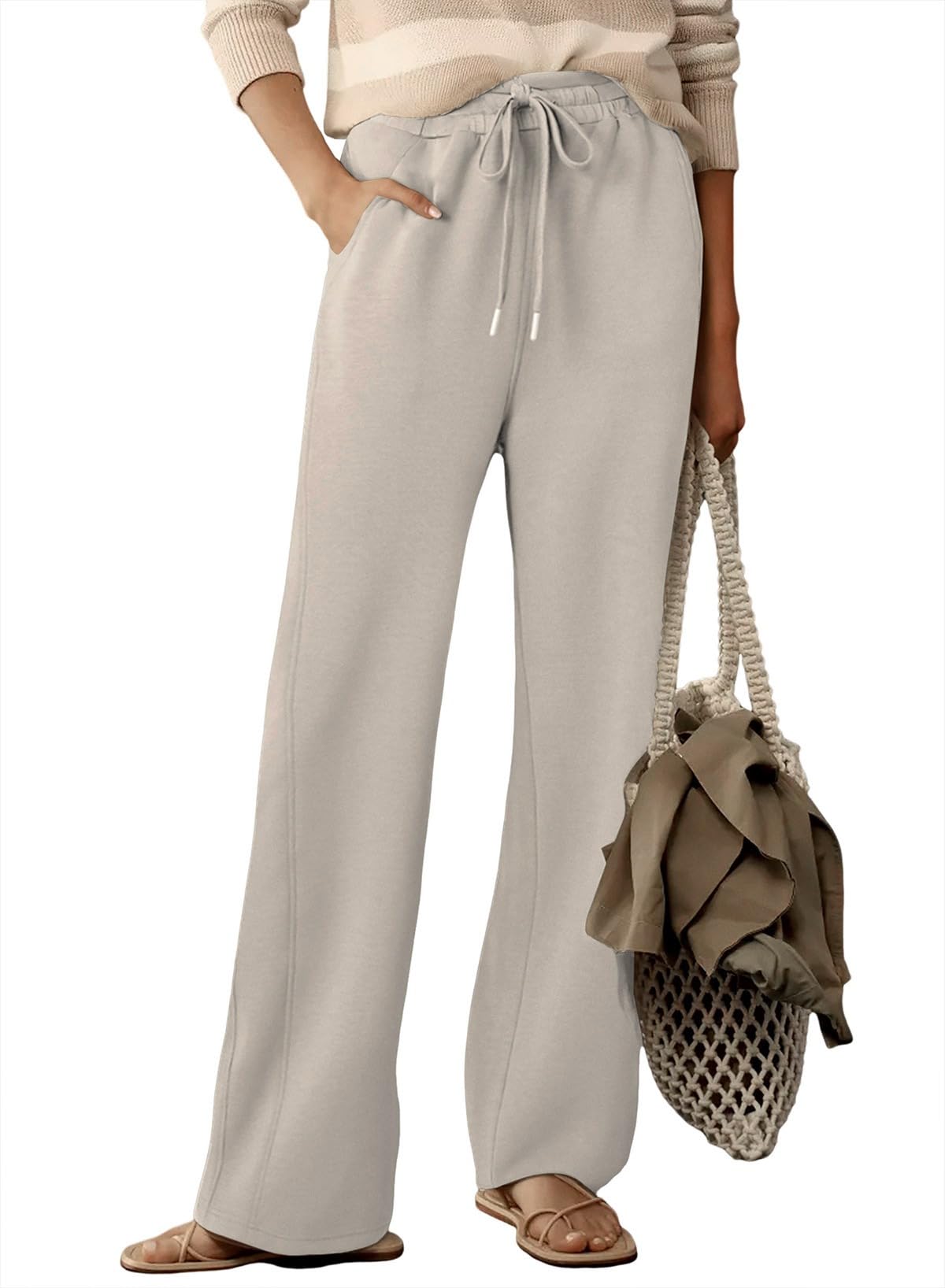 Dokotoo Womens Wide Leg Pants 2025 Flowy Casual Pants Straight Leg Elastic Waisted Stretch Palazzo Pants