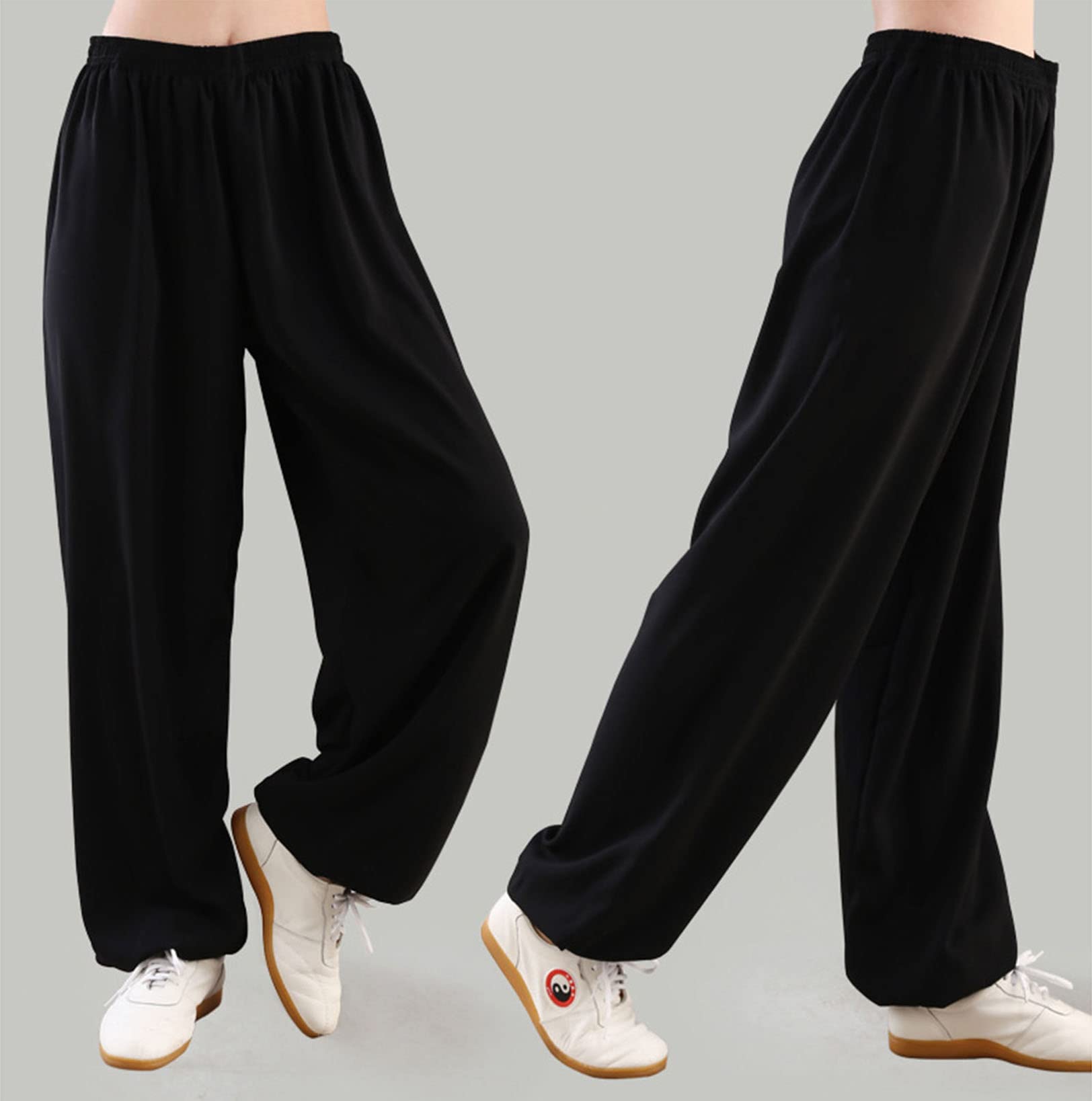 Pantalon de Tai Chi Unisexe Couleur Unie Loisirs Coton et Soie Costume Chinois pour Tai Chi and Wing Chun Taille Elastique Tenue de Tai Chi pour la Méditation et Le Qigong