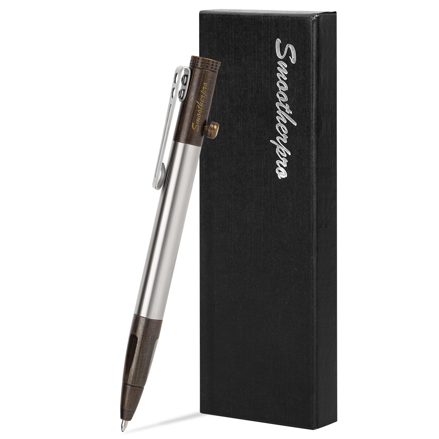 SMOOTHERPROBolt Action Pen, Stainless Steel Ballpoint Pen, Compatible with Parker Refills, Weighted Heavy Pen for Tremor Parkinson Arthritic Hand, Retro Black(SP01BK)