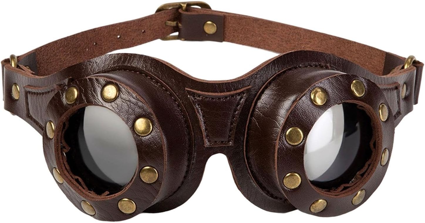Vintage Motorcycle Goggles – Tough Chrome Material, Solid Component, Steampunk Style Adjustable Eyewear | Fashionable Costume Accessories For Anime Conventions Mountaineering Desert Use
