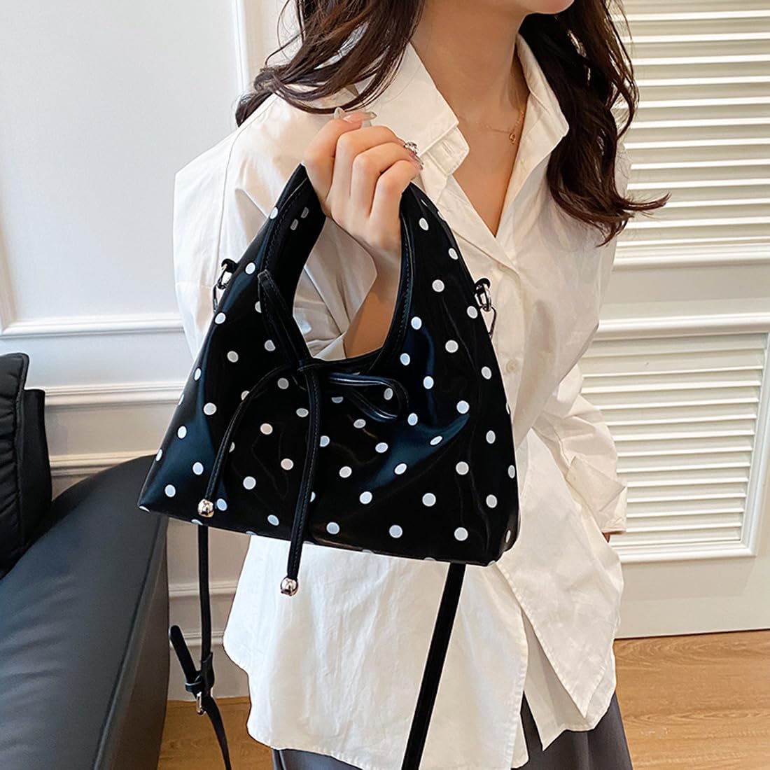 MaxxCloud Polka Dot Bow Handbag Tote for Women:Daily PU Leather Purse,a Versatile Crossbody&Shoulder Bag for Work & Shopping