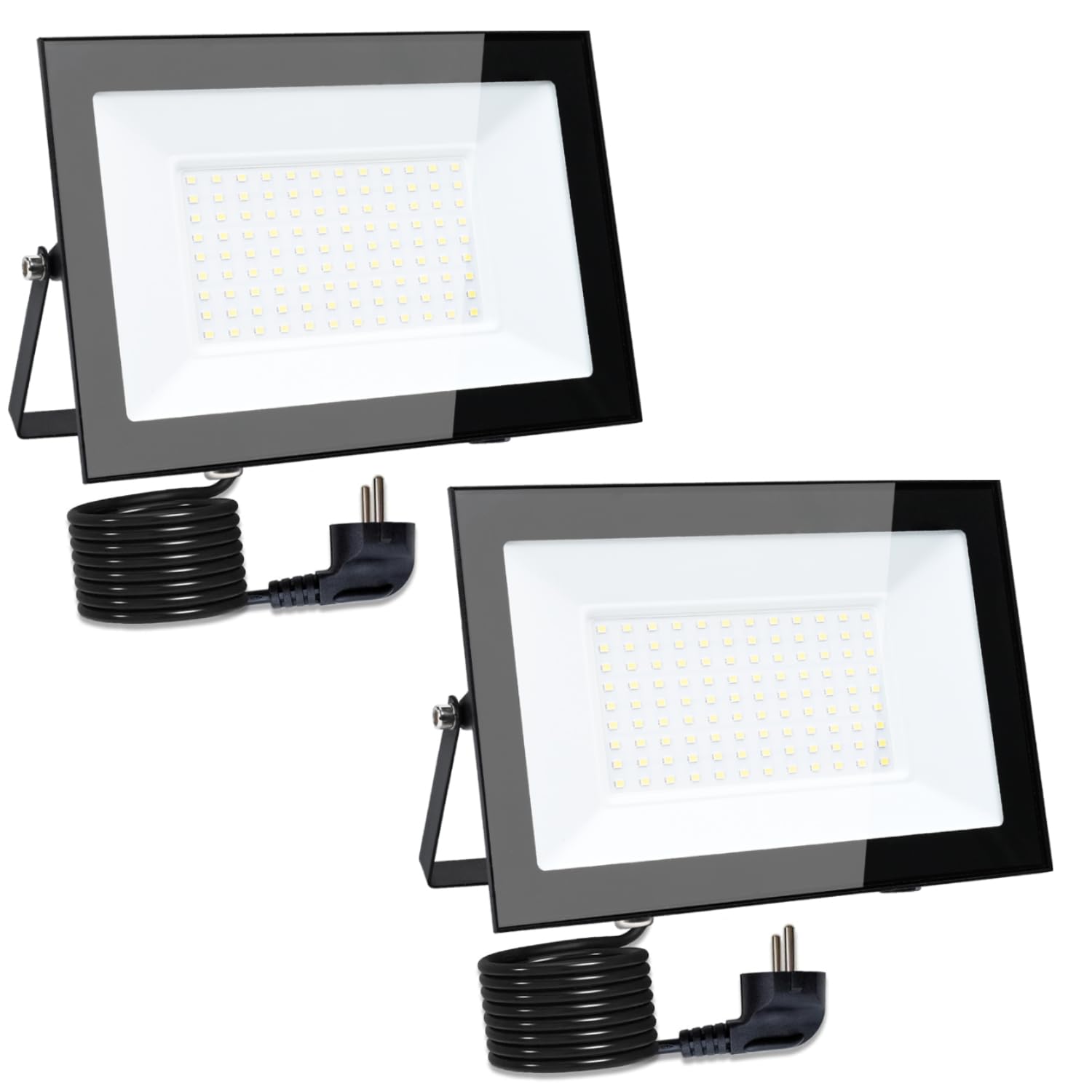 Led Strahler Außen 100W 3000K Warmweiß 2 stück, Aluminium Superhell 8500LM LED Scheinwerfer mit Stecker und 3 Meter Kabel, IP66 Wasserdicht Außenstrahler für Garten, Parkplatz, Garage