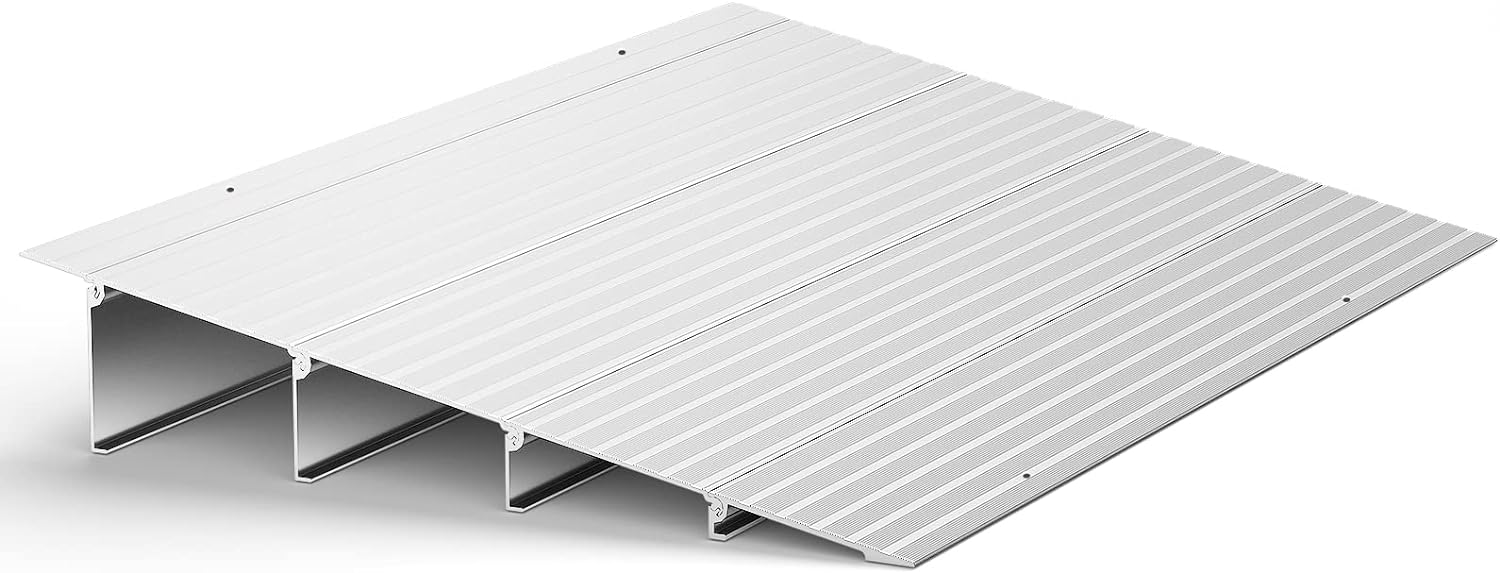 Door Threshold Ramp 4" Rise Door Ramp Aluminum Entry Ramp or Doorways Rated 800 lbs Load Capacity forWheelchair Scooters Power Chairs Walkers Metallic