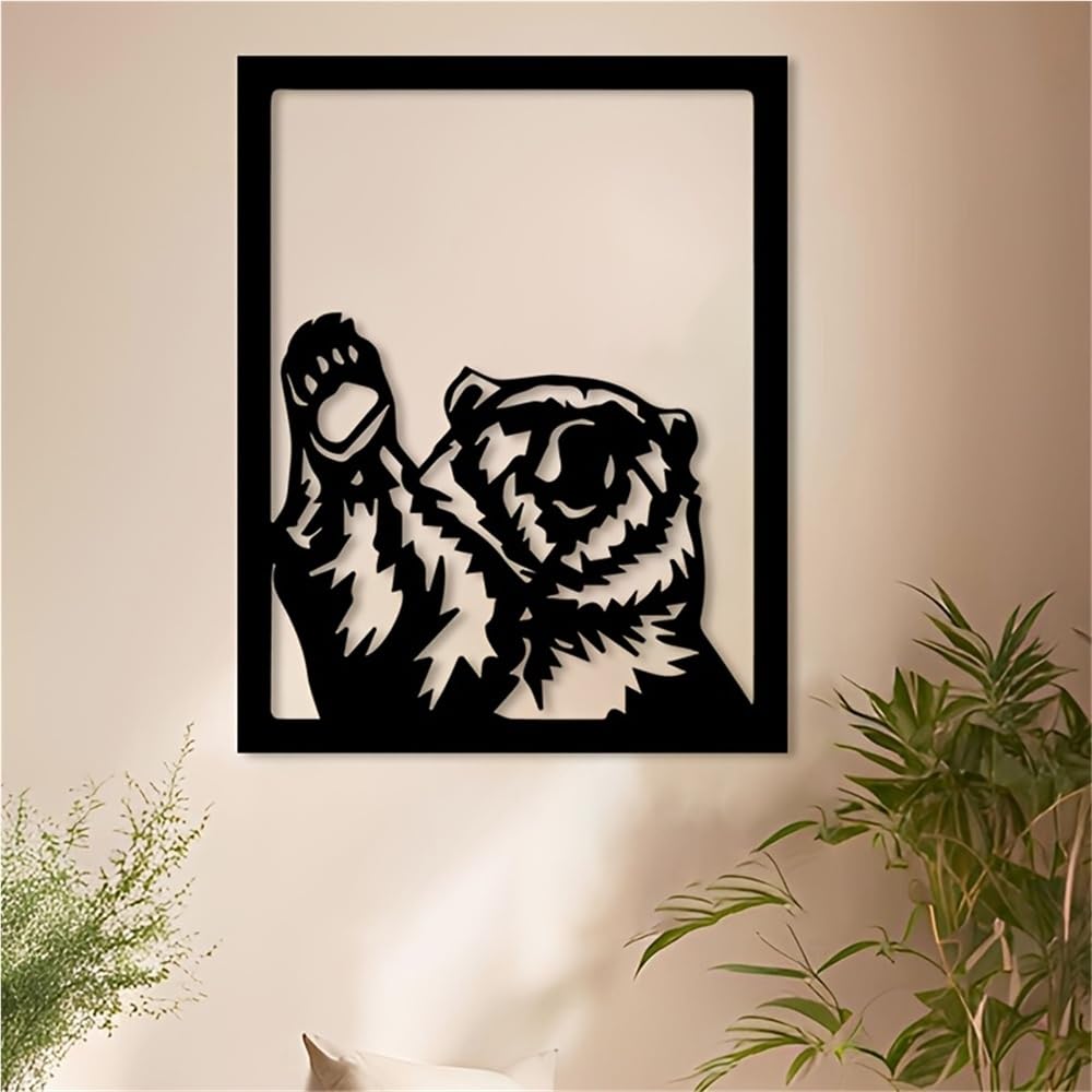 Generico Decoración de pared abstracta contemporánea de Metal, Arte rústico de OSO, escultura de silueta Negra para valla de jardín Exterior o Patio (50 cm/20 pulgadas)