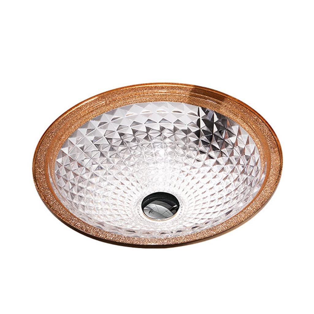SBCGFY Vessel Sinks, Drain Sink Bathroom Vessel Sink Bathroom Edge Orange Tempered Glass Sink Round Art Glassware Sink Farmhouse Sink,Sink Only-One Size