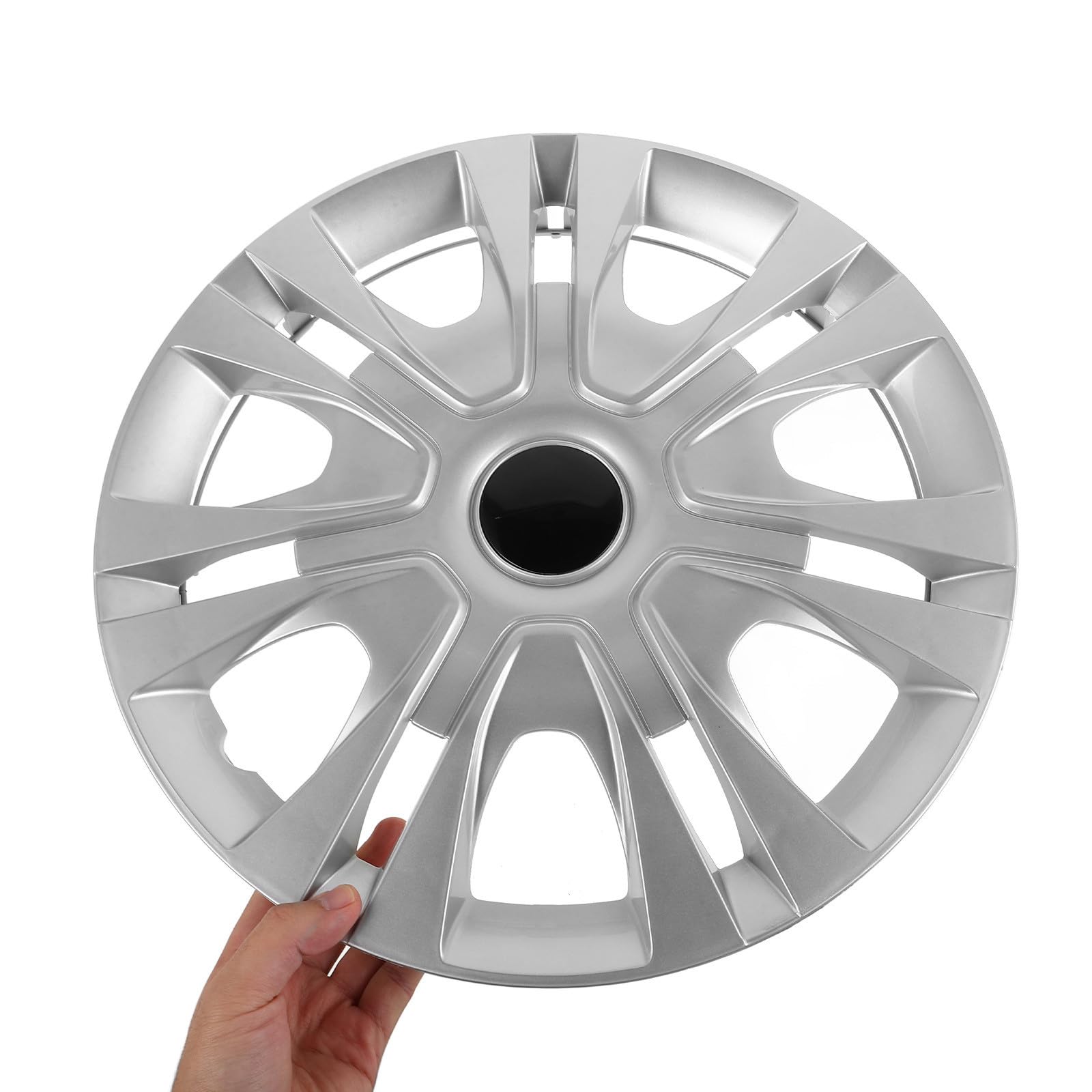 Coprimozzi Centrali 14 Pollici, Set 4 Pezzi, Plastico, Argento | Copertura per Ruote Auto, Stile Unico e Compatibilità Ampia, Design Decorativo Resistenza ai Danni