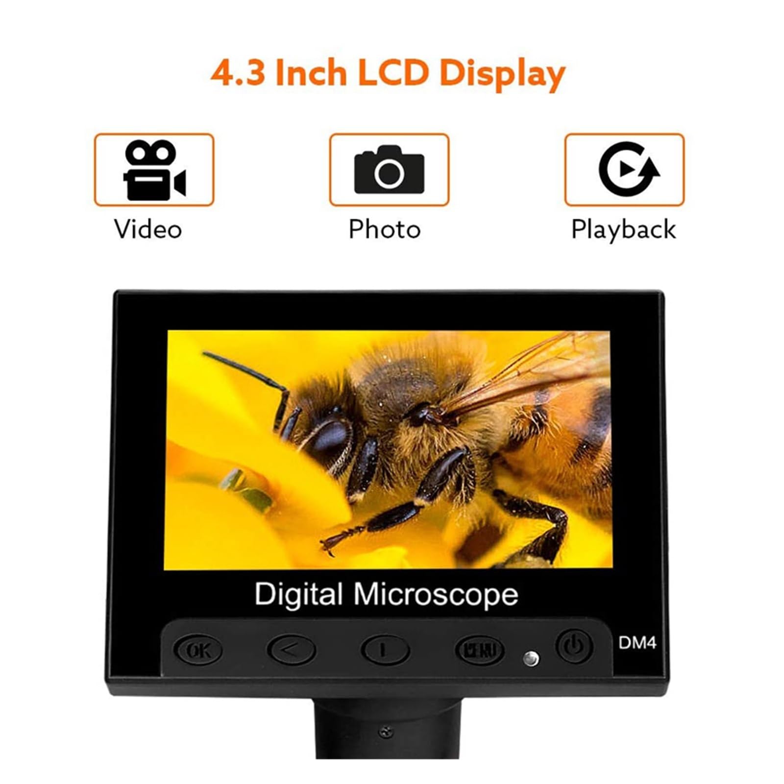 Microscopio, Pantalla LCD De 4,3 ", Scopio Electrónico Digital USB, Registro Endoscopio, 1000X, 2 Megapíxeles con Soporte 8 LED For Soldadura Reparación(Aluminum Bracket)