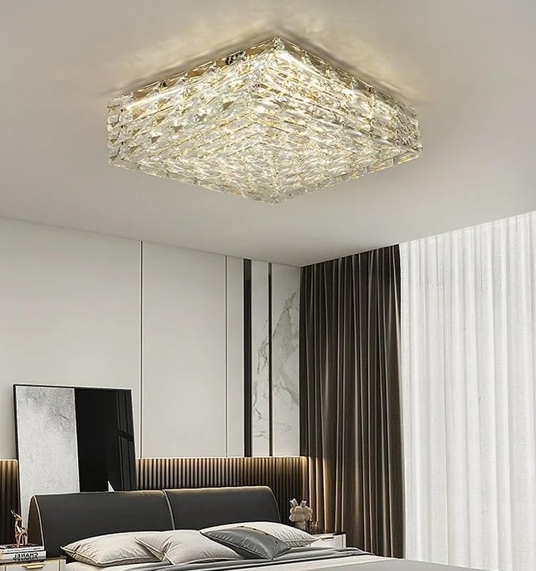 Lustre de plafond en cristal éclairage chaud pour sublimer la table de salle à manger