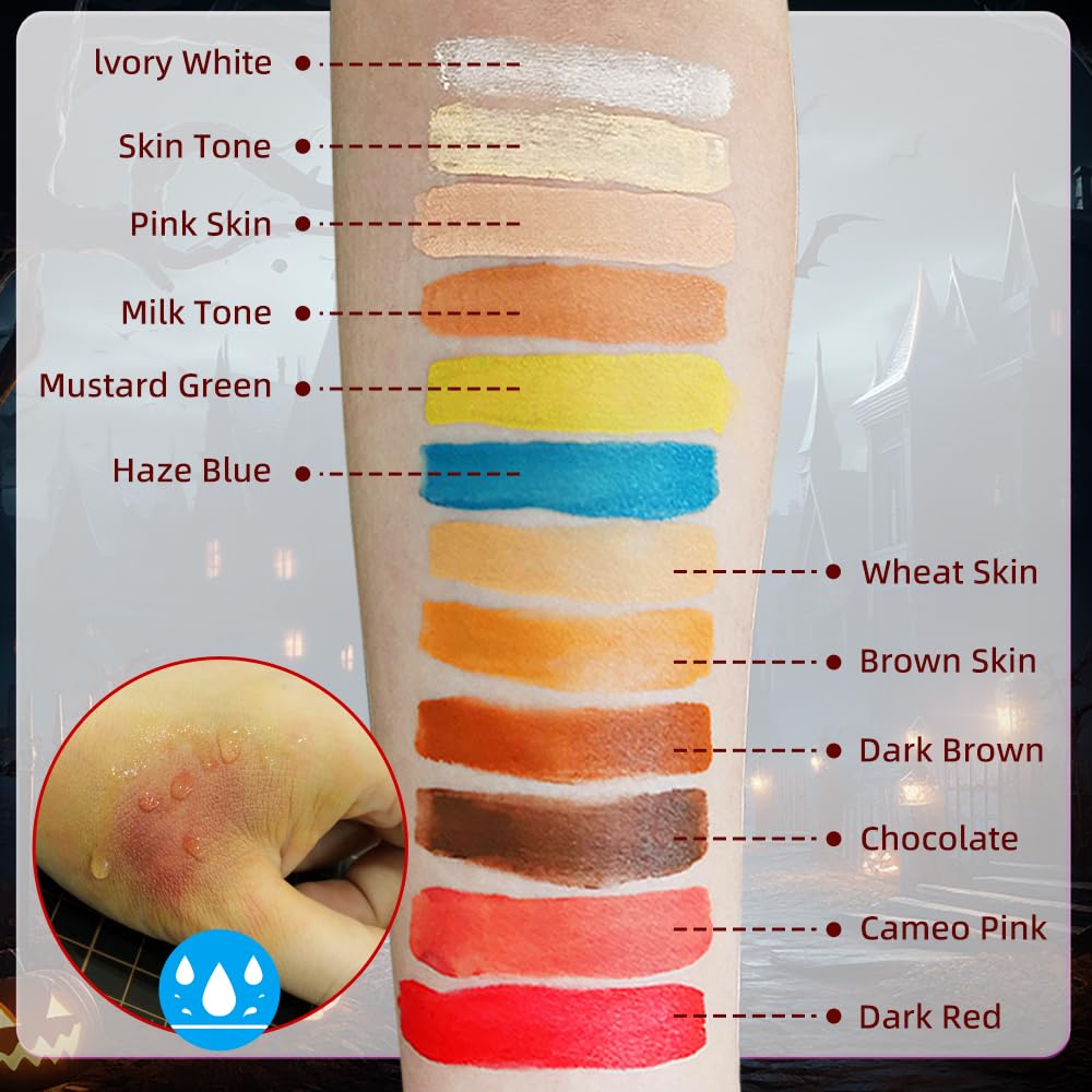 Kit de maquillaje de Halloween con efectos especiales SFX, 12 colores, paleta FX, pintura facial y corporal con sangre falsa, cera de cicatrices, goma de mascar, sellador de ricino, aceite de 3
