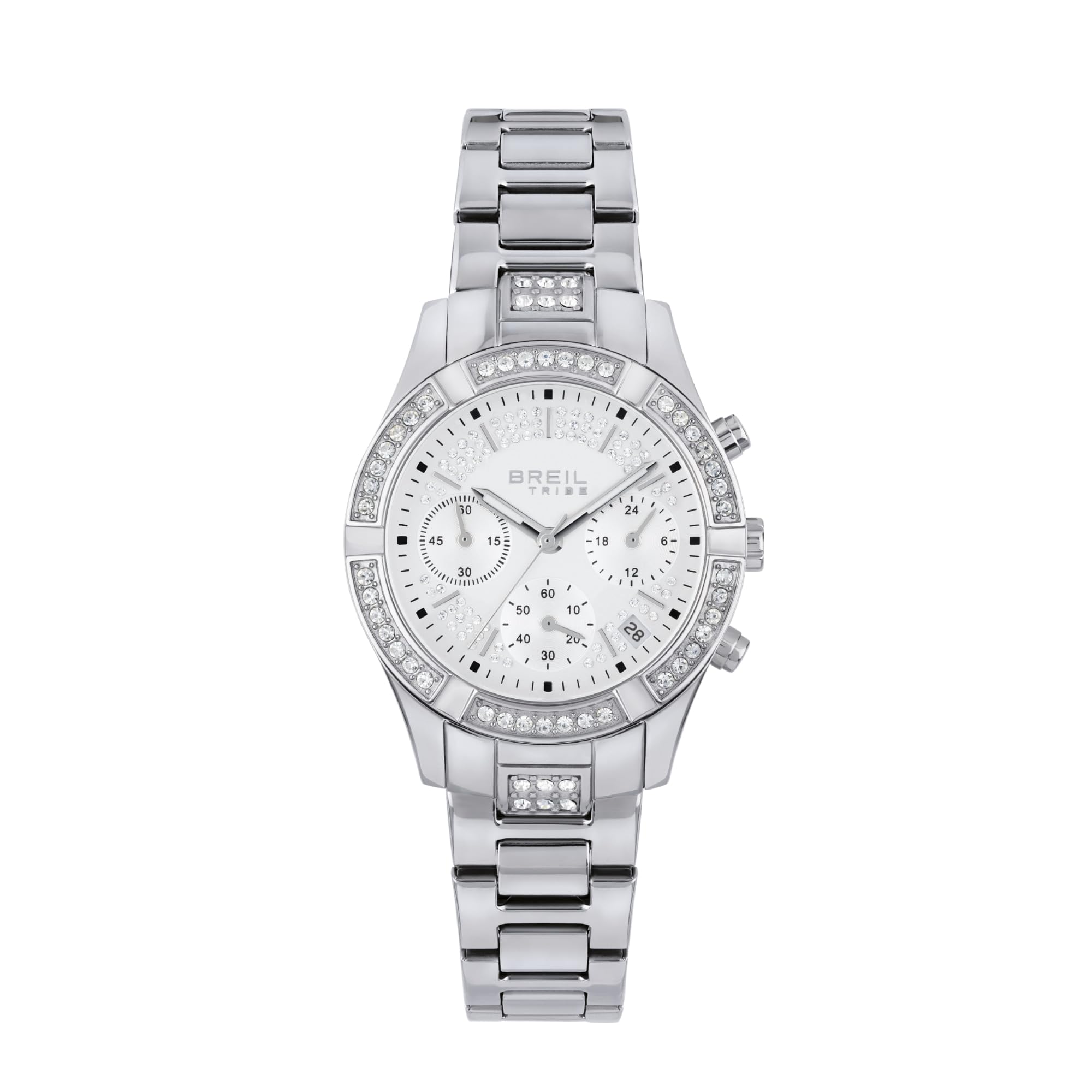 Breil, Collezione C'est Chic, Orologio Donna, Cronografo Donna in Acciaio, Lunetta con Cristalli, Quadrante Bianco con Finitura Satinata, Cassa 36 mm, Pratica Chiusura, Resistente all'Acqua